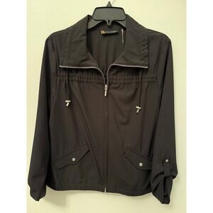 Activology Women's Black Collared Full Zip Jacket Elastic Waist Drawstring M